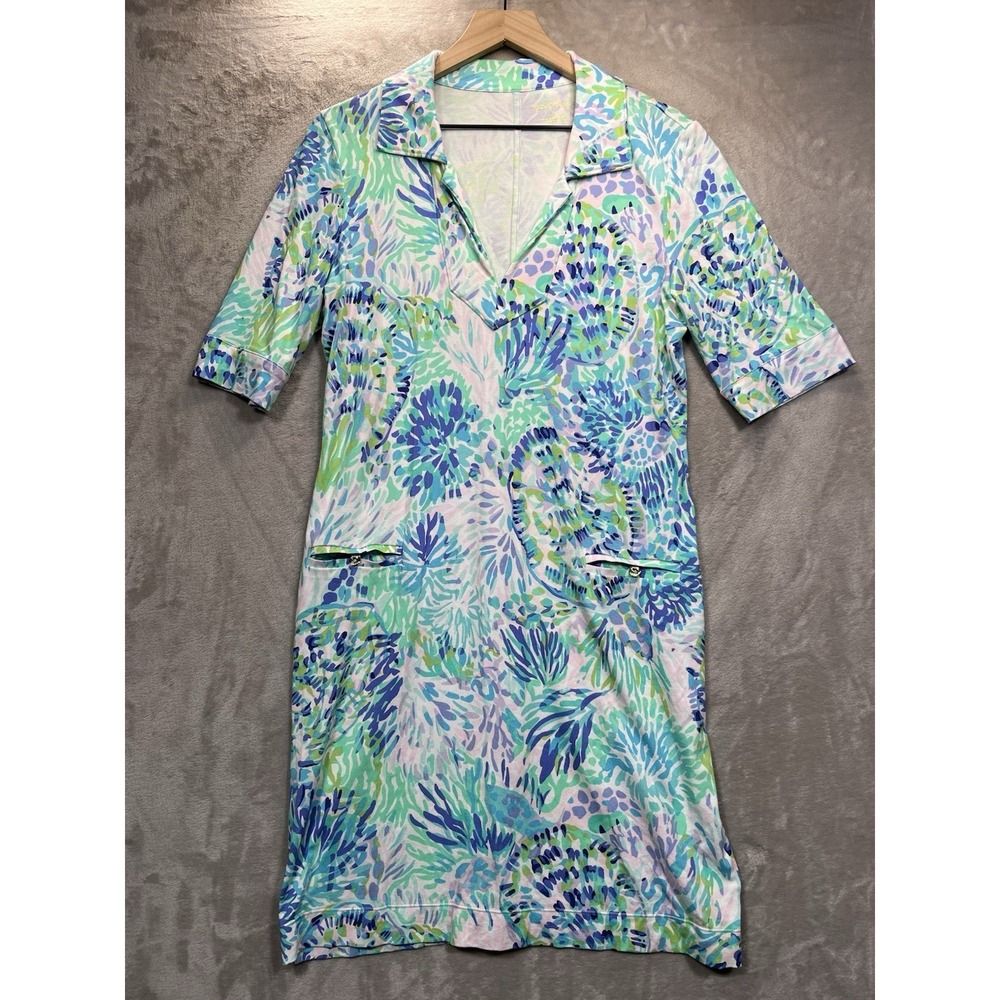 Lilly Pulitzer‎ Quincey Dress Size M Blue Green Pink with Collar